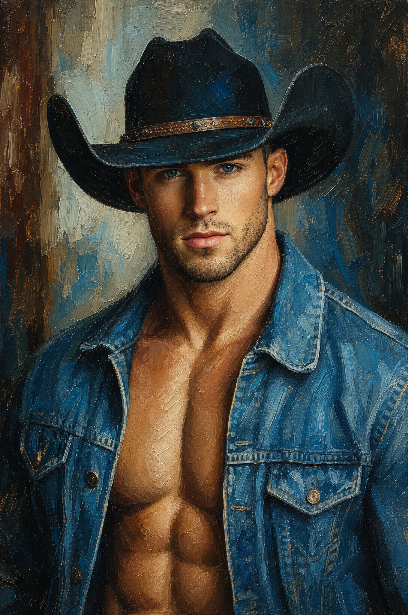 peinture huile sur toile faite sur commande - PORTRAIT BOGOSSE COWBOY