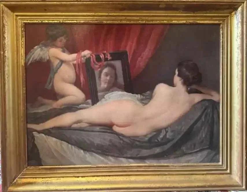 art-scène de vie-Nu De Femme Au Miroir. Huile Sur Toile XX ème - Kikooyou Art Gallery