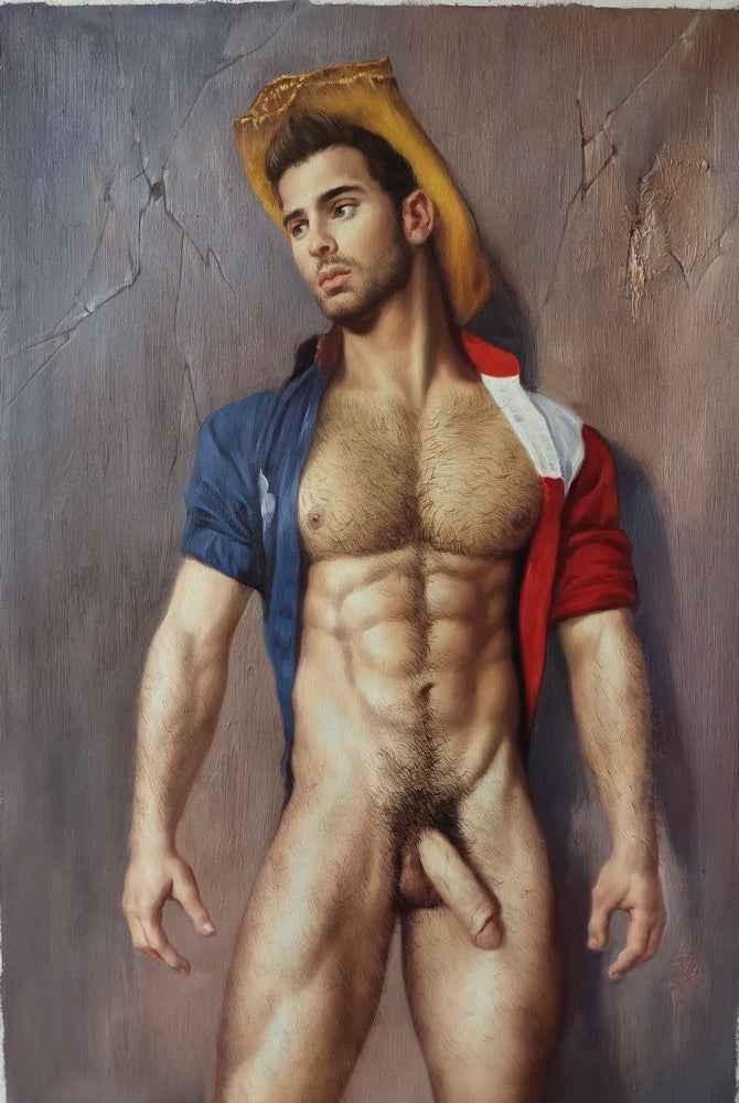 portrait art scène érotique homme nu huile sur toile signée - Kikooyou Art Gallery