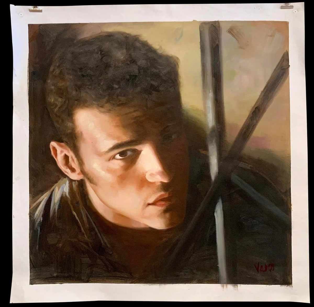 Large Original Oil Painting Portrait on Canvas of Young Handsome Man(chair) - Kikooyou Art Gallery