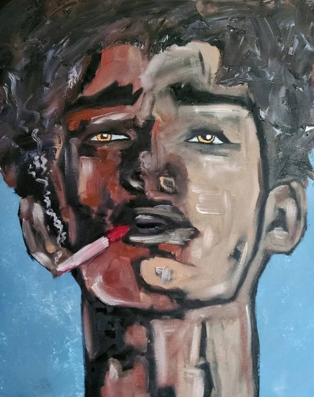 Portrait d'un jeune fumeur peinture à l'huile - Portrait of A Young Smoker Oil Painting A One-Of-A-kind Original Painting - Kikooyou Art Gallery