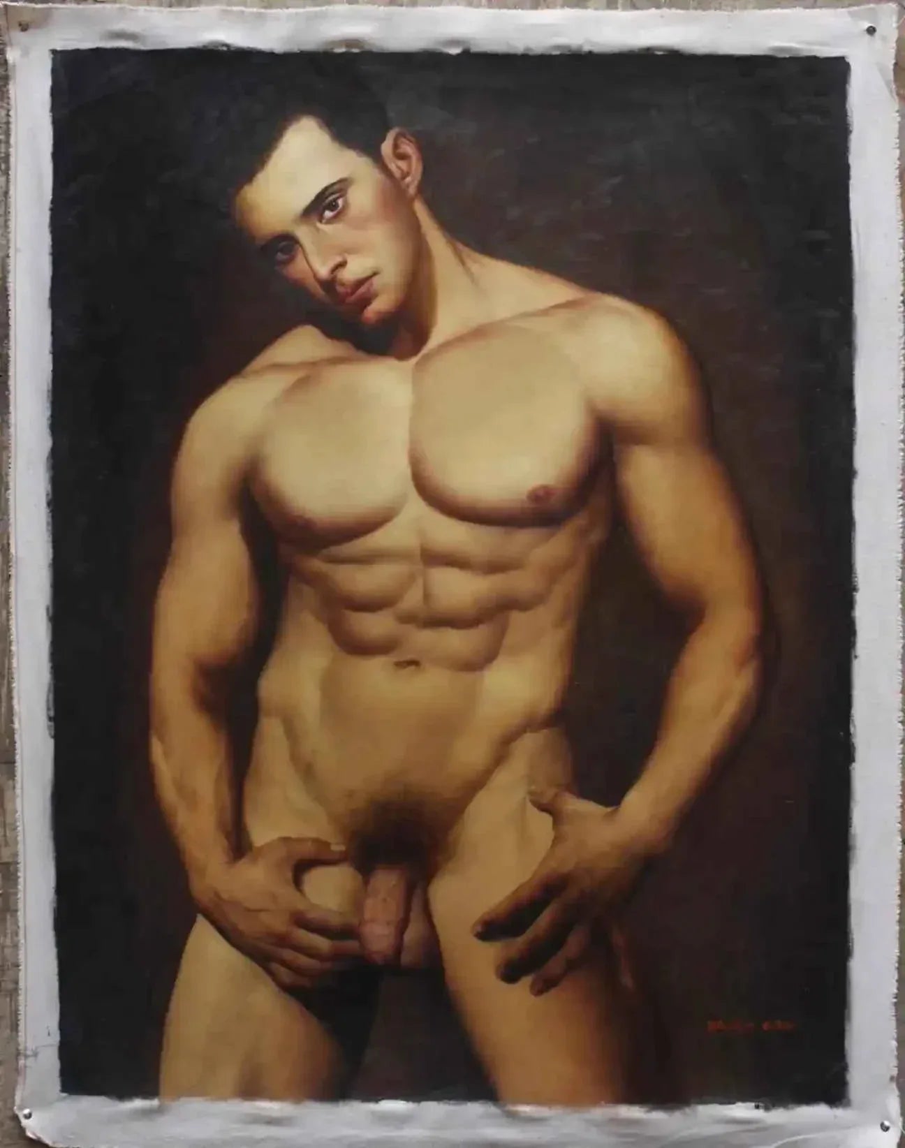 tableau érotique peinture huile sur toile homme nu - Kikooyou Art Gallery