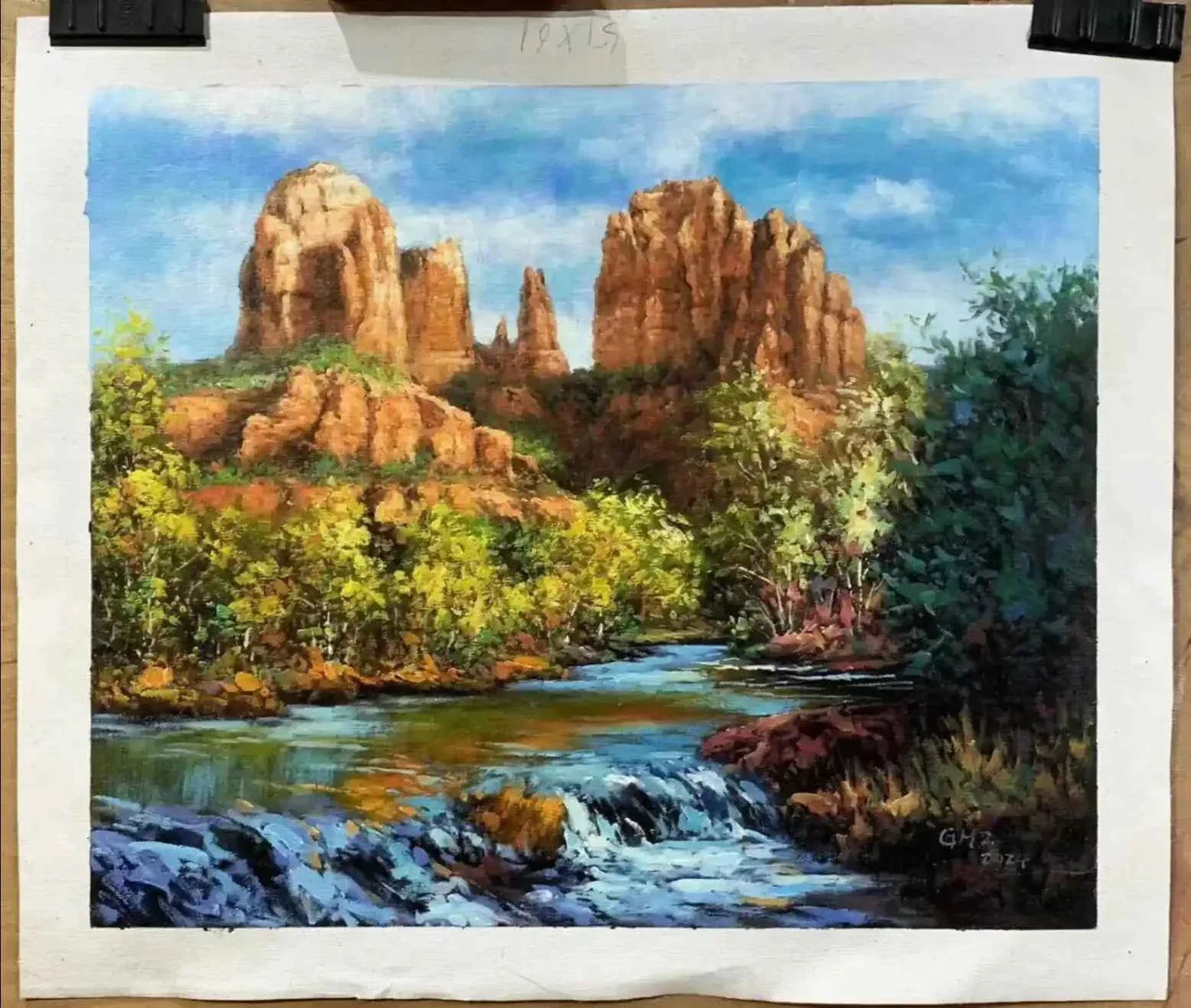 art-paysage-rivière-canyon-peinture à l'huile-toile-peinte main- - Kikooyou Art Gallery