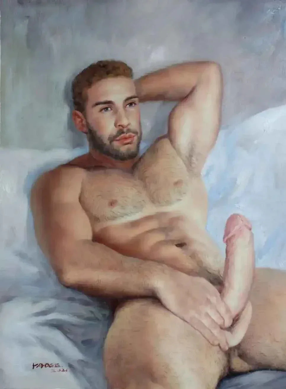 art-décoration-portrait-homme-nu-intégrale-peinture-originale-huile sur toile - Kikooyou Art Gallery