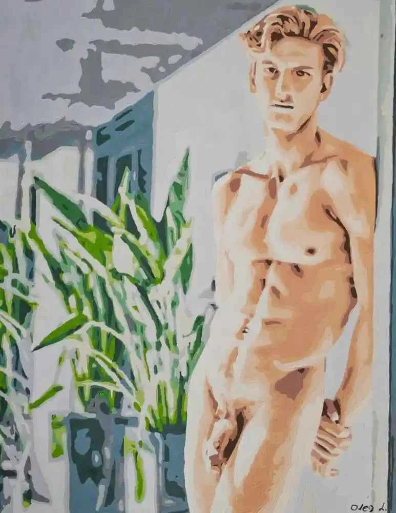 art-érotique-gay-peinture-huile sur toile-originale-homme-nu-intégrale