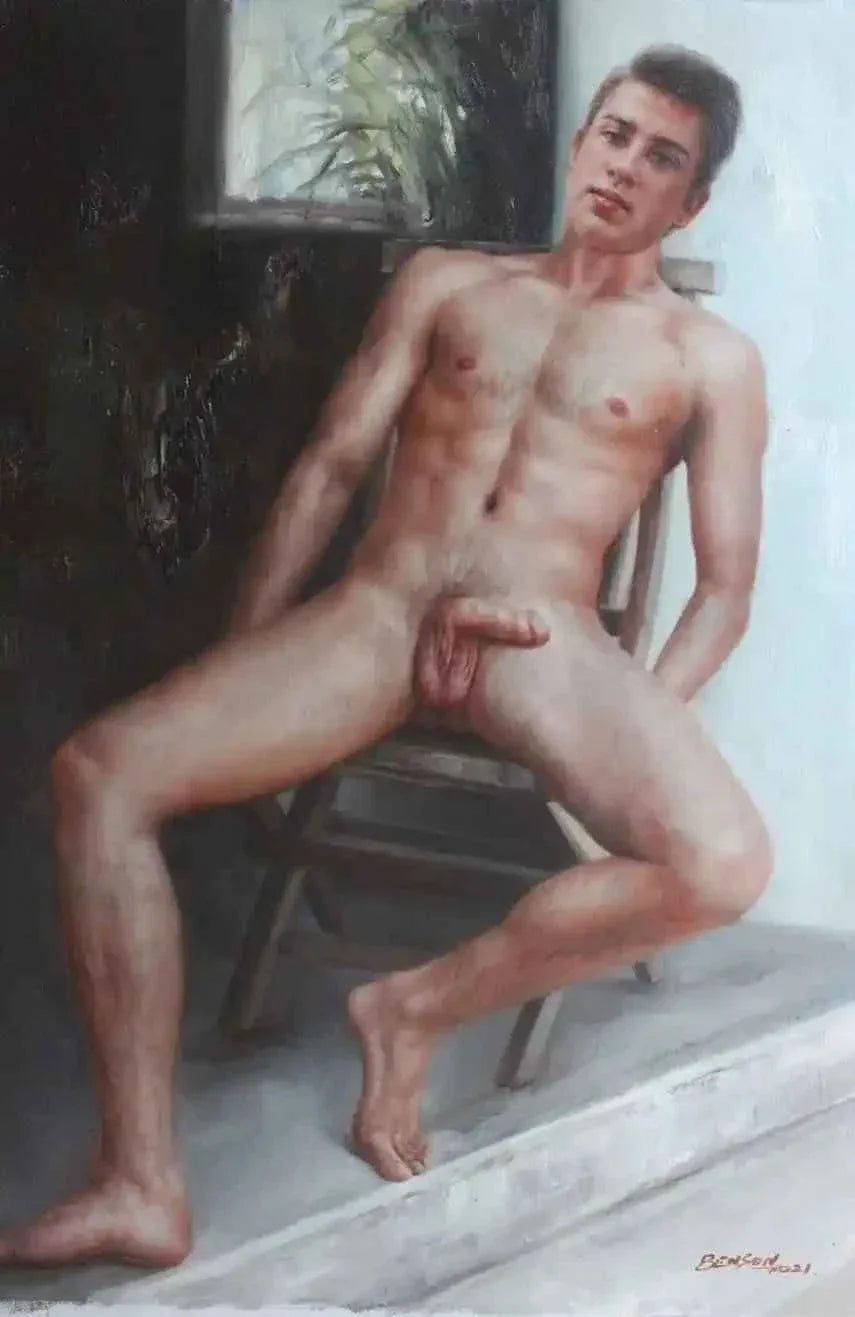 art-érotique-gay-peinture-huile sur toile-originale-homme-nu-intégrale - Kikooyou Art Gallery