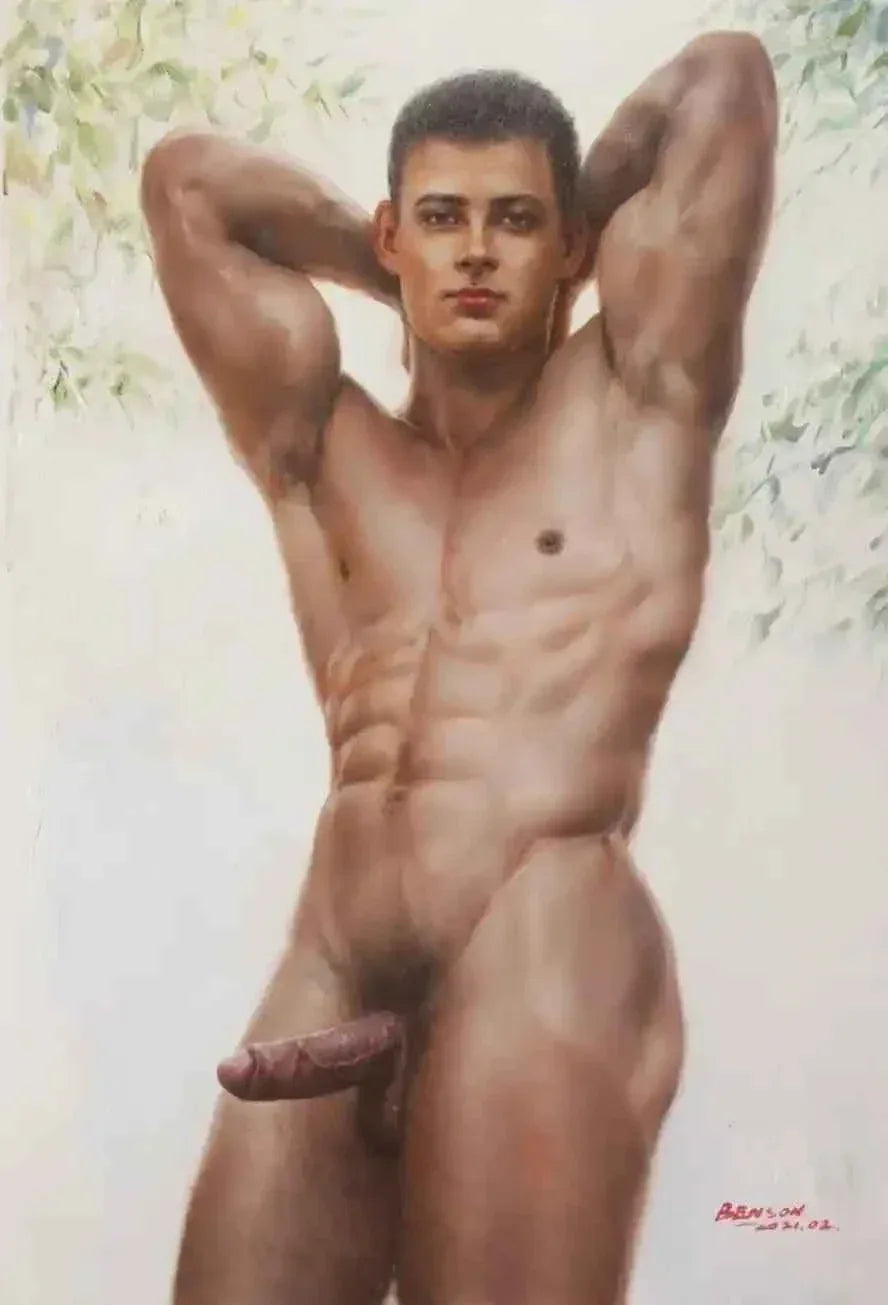 art-érotique-gay-peinture-huile sur toile-originale-homme-nu-intégrale - Kikooyou Art Gallery
