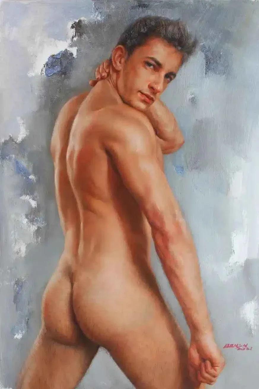 art-érotique-gay-peinture-huile sur toile-originale-homme-nu-intégrale - Kikooyou Art Gallery