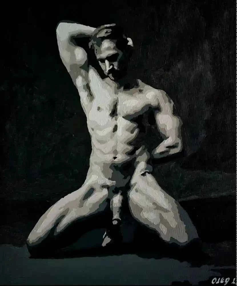 art-érotique-gay-peinture-huile sur toile-originale-homme-nu-intégrale