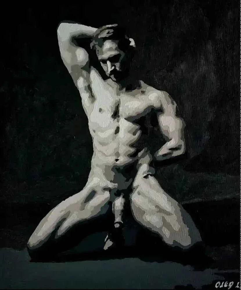 art-érotique-gay-peinture-huile sur toile-originale-homme-nu-intégrale - Kikooyou Art Gallery
