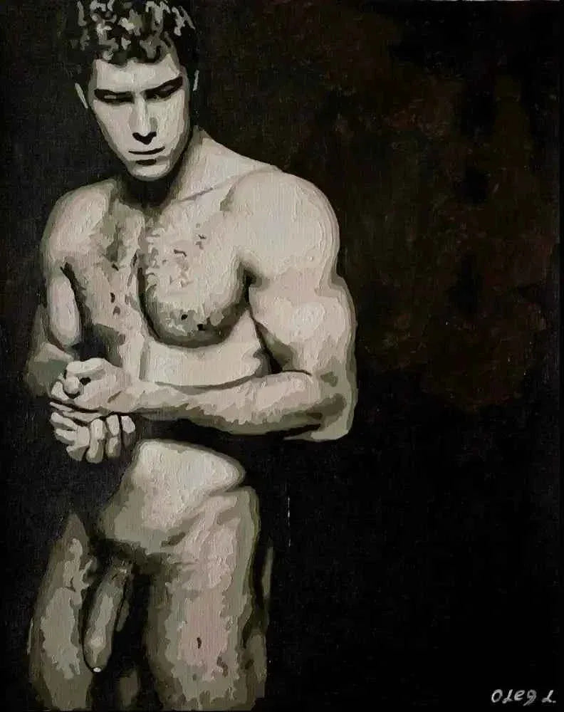 art-érotique-gay-peinture-huile sur toile-originale-homme-nu-intégrale - Kikooyou Art Gallery