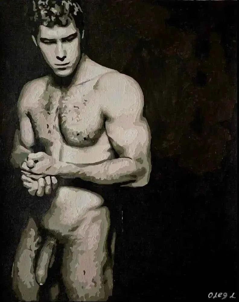 art-érotique-gay-peinture-huile sur toile-originale-homme-nu-intégrale - Kikooyou Art Gallery