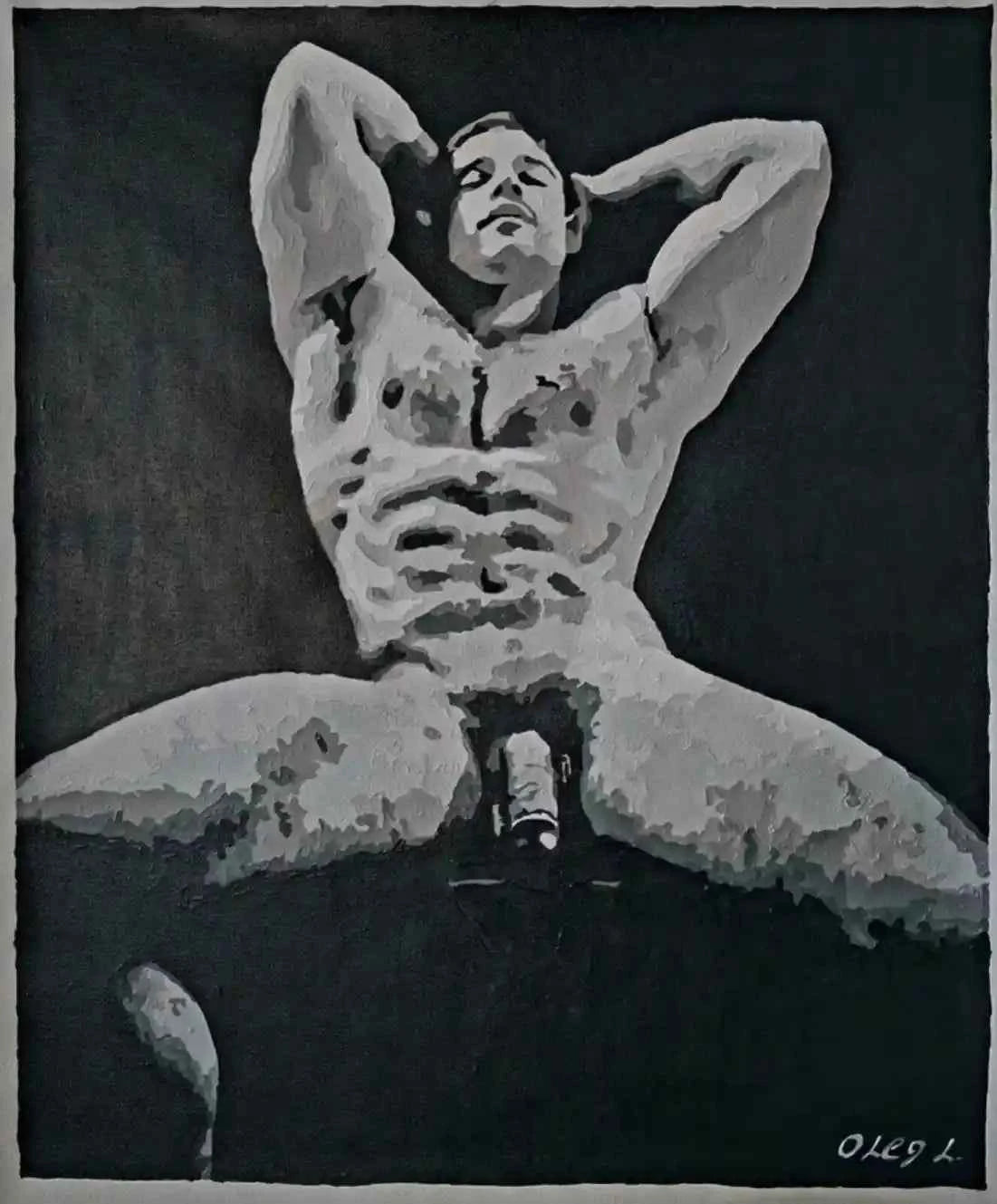 art-érotique-gay-peinture-huile sur toile-originale-homme-nu-intégrale