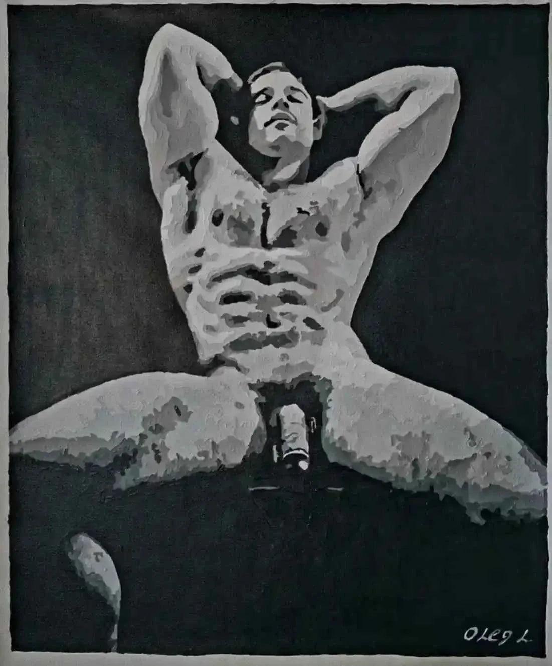 art-érotique-gay-peinture-huile sur toile-originale-homme-nu-intégrale - Kikooyou Art Gallery
