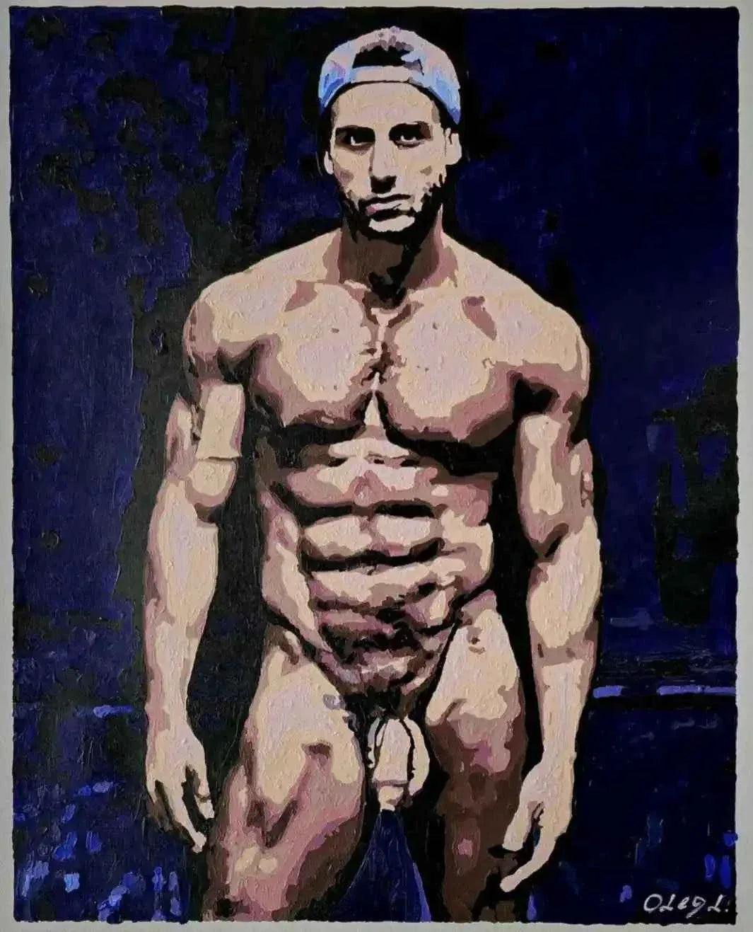 art-érotique-gay-peinture-huile sur toile-originale-homme-nu intégrale - Kikooyou Art Gallery