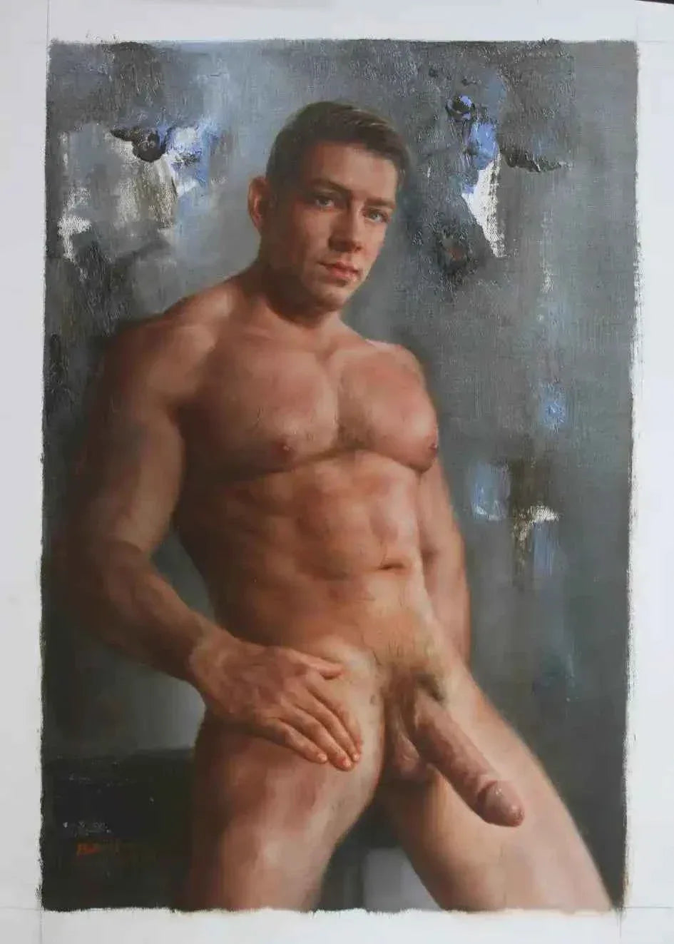 art-érotique-gay-peinture-huile sur toile-originale-homme-nu-intégrale - Kikooyou Art Gallery