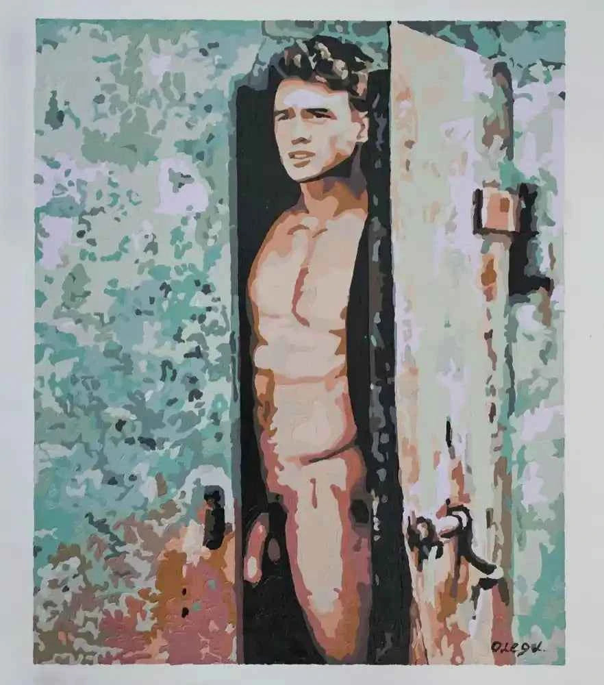 art-érotique-gay-peinture-huile sur toile-originale-homme-nu-intégrale