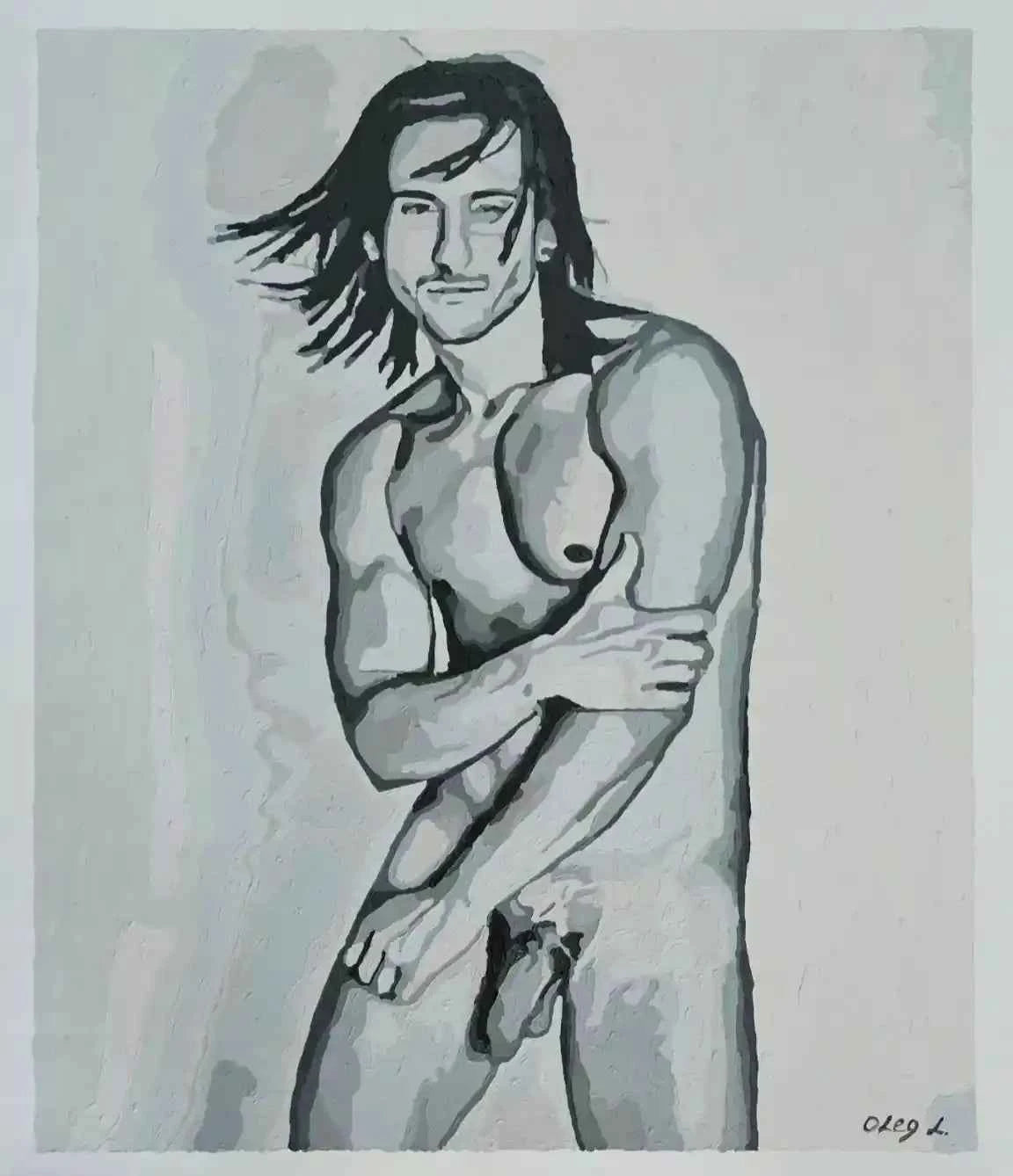 art-érotique-gay-peinture-huile sur toile-originale-homme-nu-intégrale