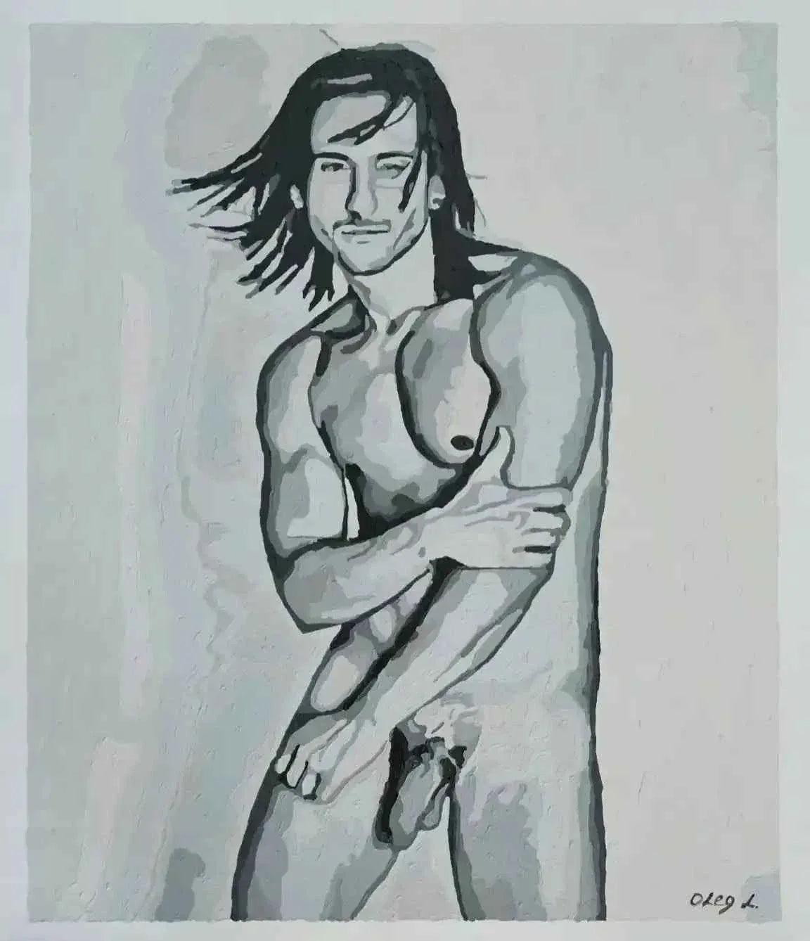 art-érotique-gay-peinture-huile sur toile-originale-homme-nu-intégrale - Kikooyou Art Gallery