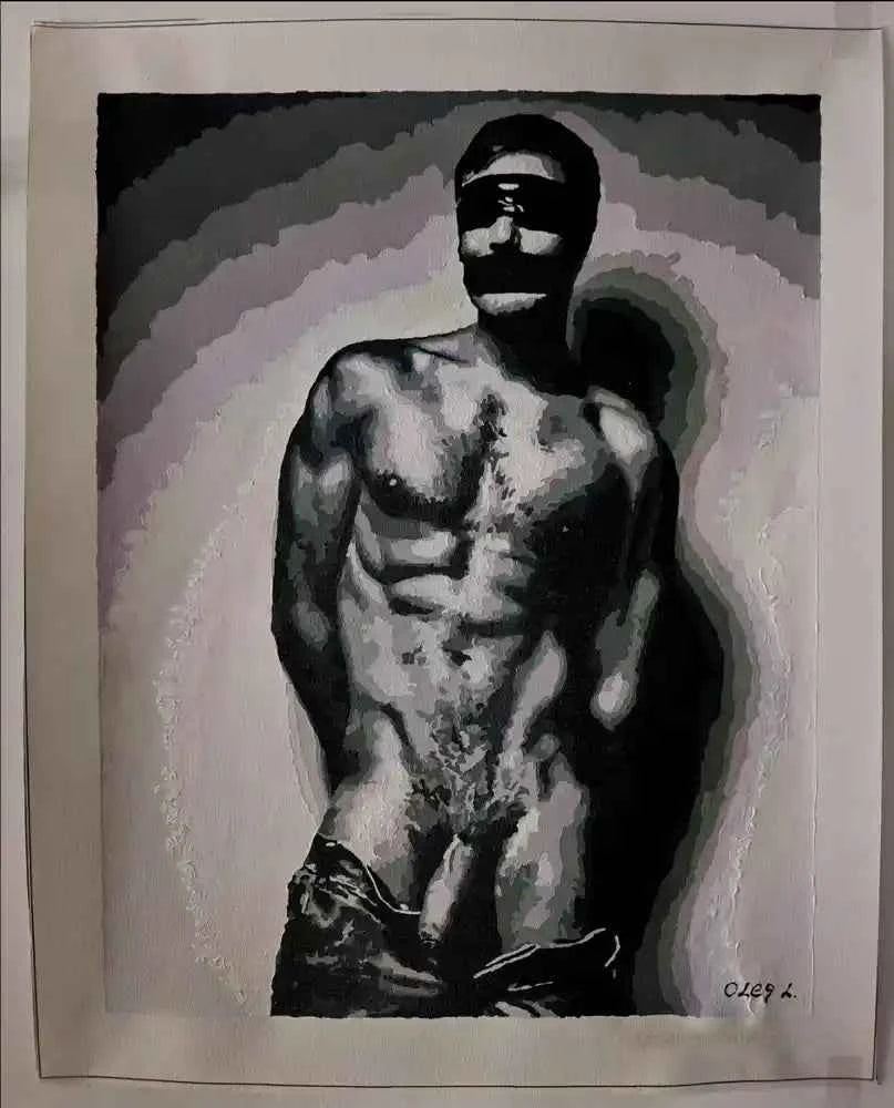 art-érotique-gay-peinture-huile sur toile-originale-homme-nu-intégrale