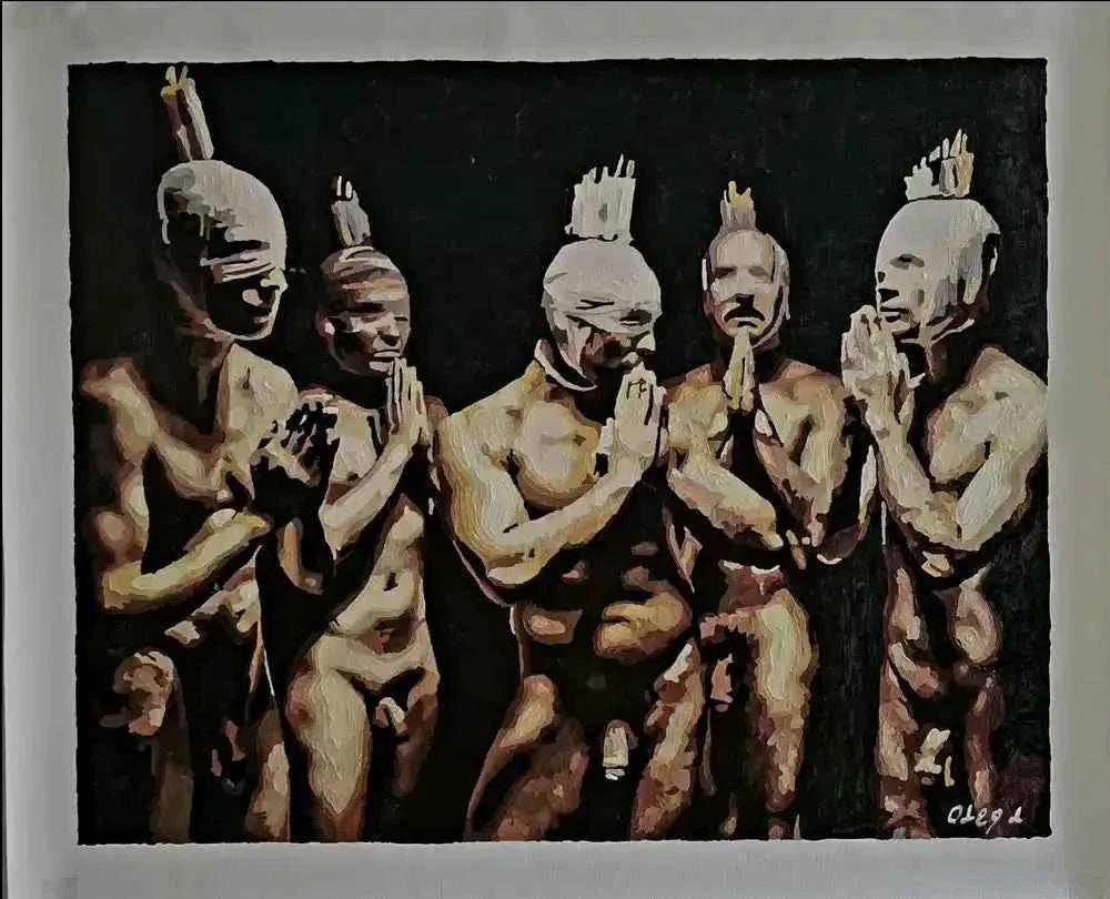 UNIS EN CONTEMPLATION Figure Hommes Nus Peinture Huile Acrylique sur Toile - Kikooyou Art Gallery