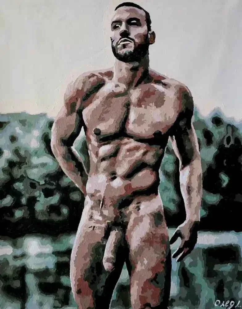 art-érotique-gay-peinture-huile sur toile-originale-homme-nu-intégrale - Kikooyou Art Gallery