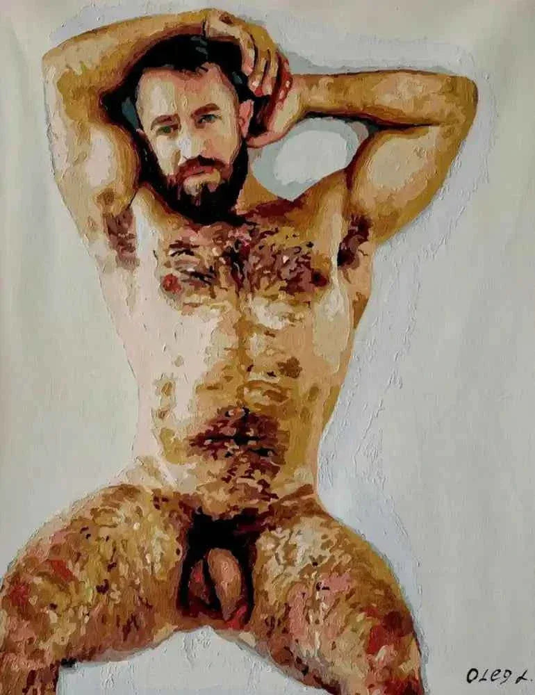 art-érotique-gay-peinture-huile sur toile-originale-homme-nu-intégrale - Kikooyou Art Gallery