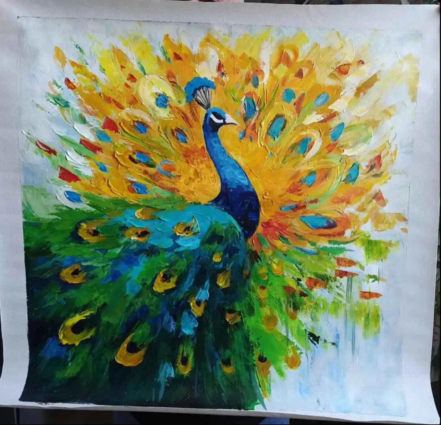 art-animal-paon-oiseau-tableau-peinture-huile sur toile-signée - Kikooyou Art Gallery