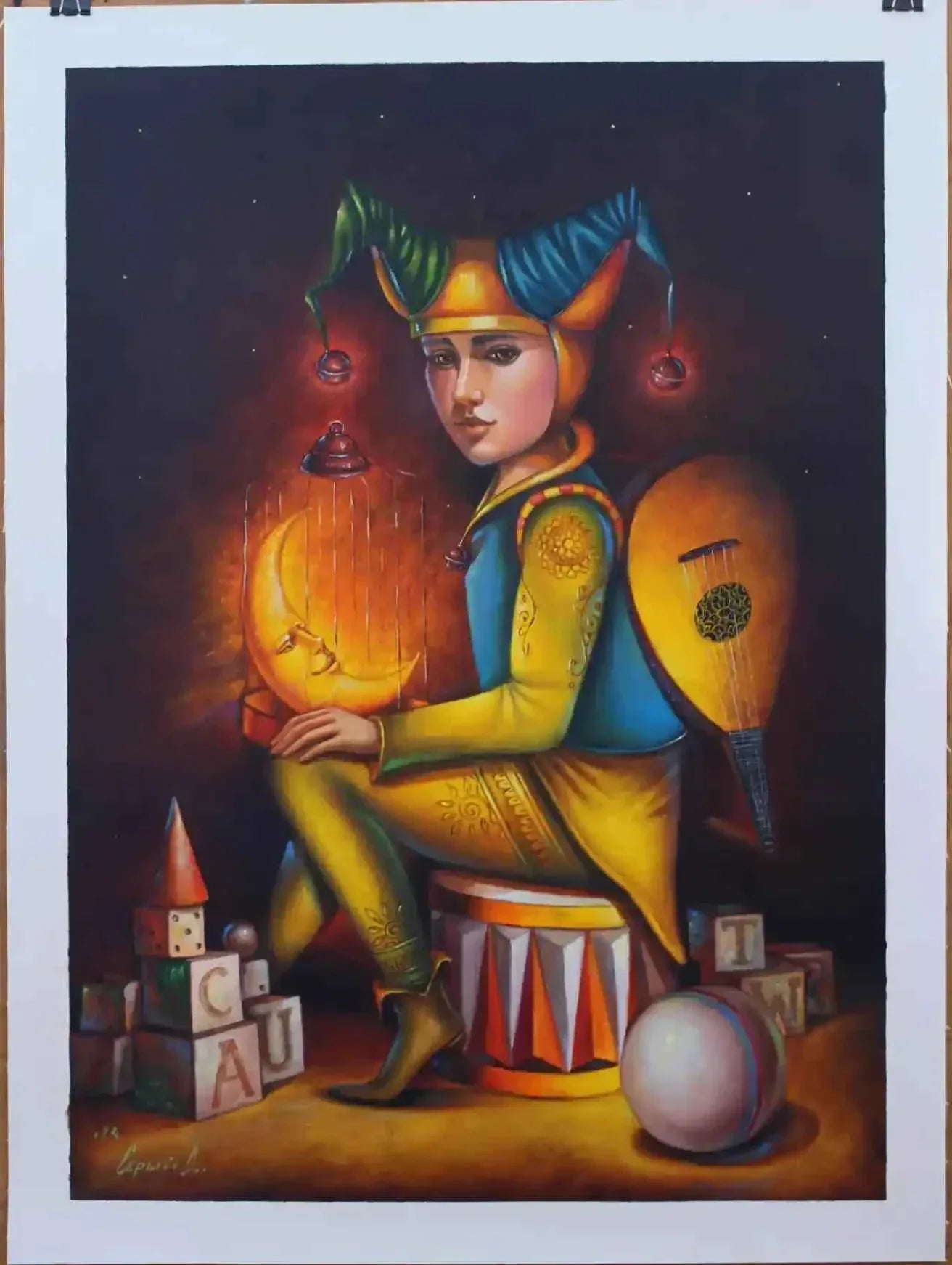 art-surréaliste-polichinelle-huile sur toile-originale-signée - Kikooyou Art Gallery