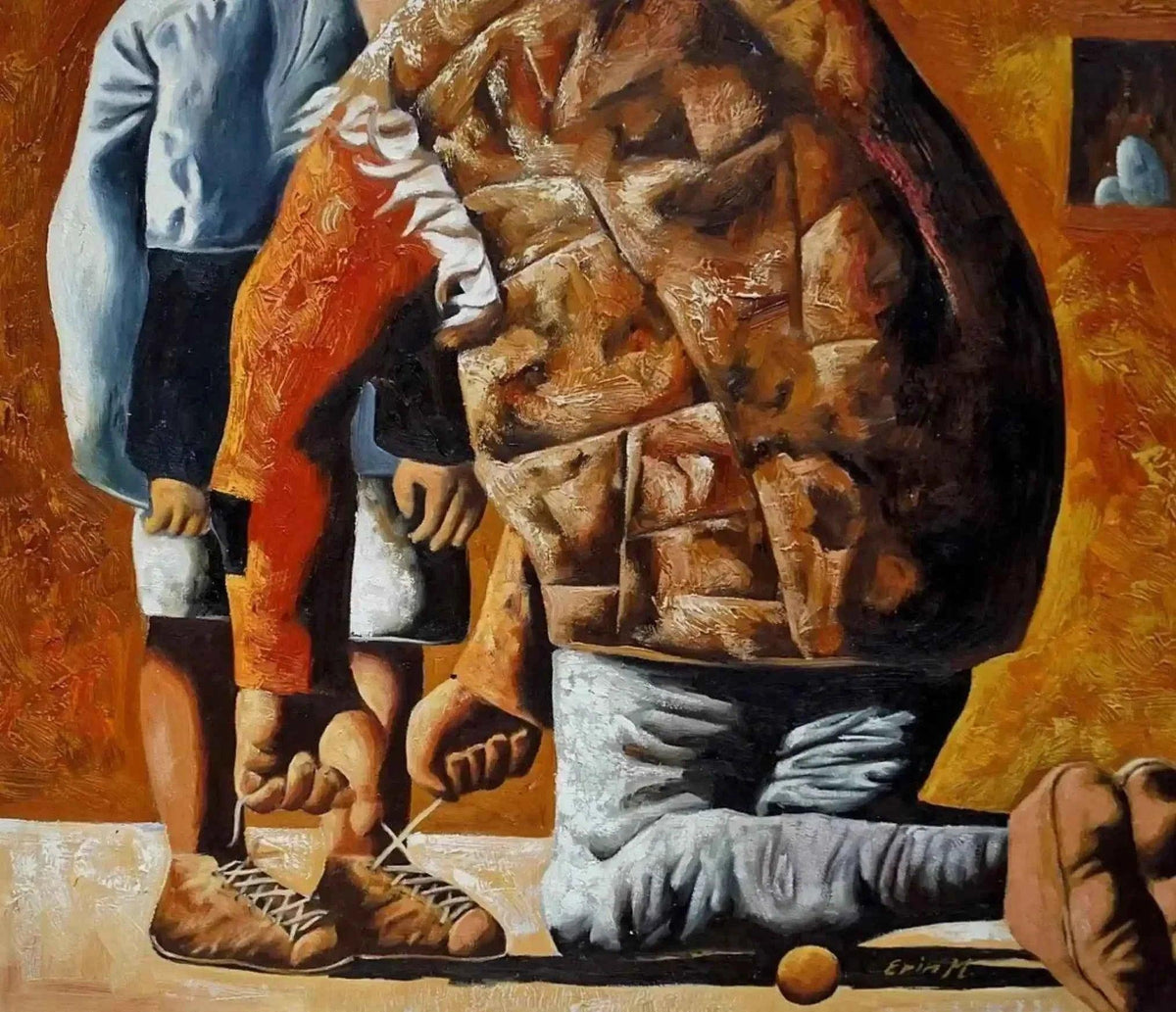 Tableau-père lace les chaussures-peint à la main-peinture à l'huile - Kikooyou Art Gallery