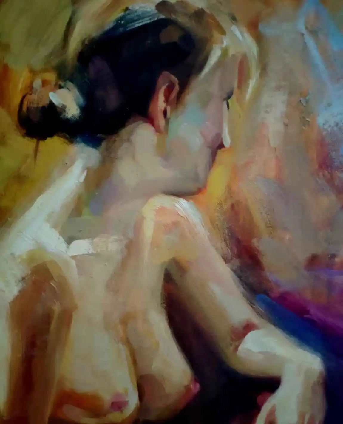 art-moderne-érotique-peinture-huile sur toile-originale-femme-nue-intégrale