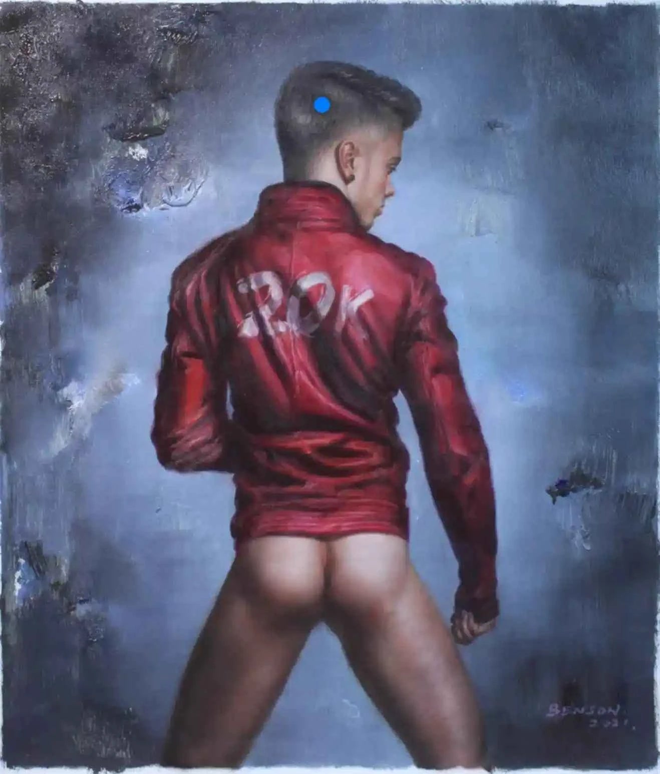 art-érotique-gay-peinture-huile sur toile-originale-homme-fesses-nu