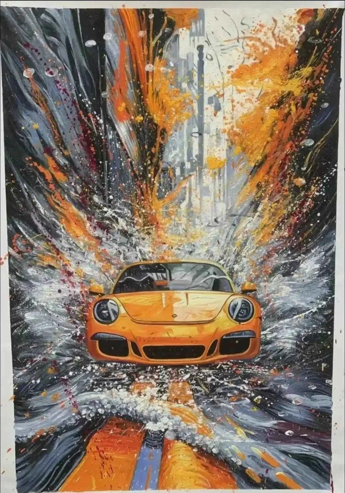 art-scène-rue-voiture-peinture-huile sur toile - Kikooyou Art Gallery