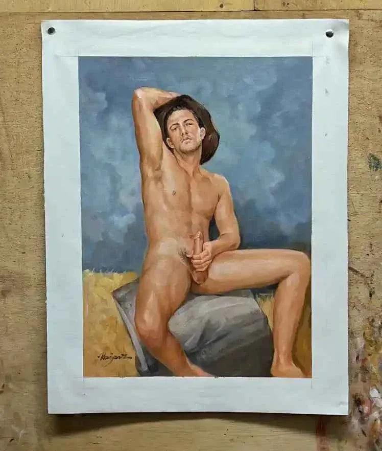 art-érotique-homme-cowboy-nu-intégrale-peinture-originale-huile sur toile - Kikooyou Art Gallery