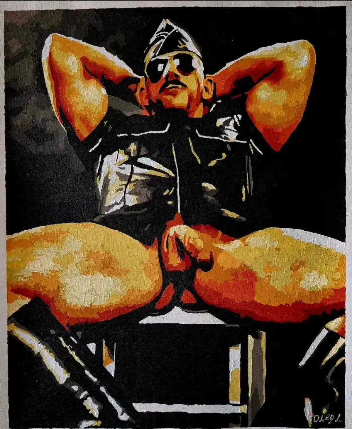 art-érotique-peinture-huile sur toile-gay-SM-homme-nu-cuir - Kikooyou Art Gallery