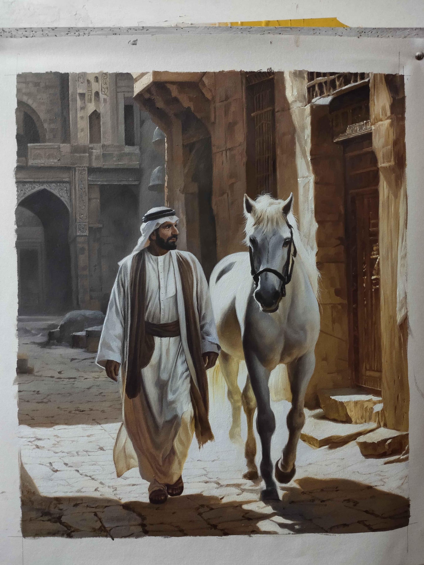 portrait cavalier arabe homme originale peinture orientaliste huile sur toile