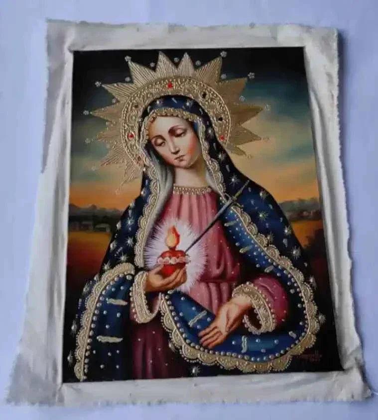 Notre Dame des Douleurs, Coeur Immaculé, Peinture à l'huile originale, Peinte à la main, Art - Kikooyou Art Gallery