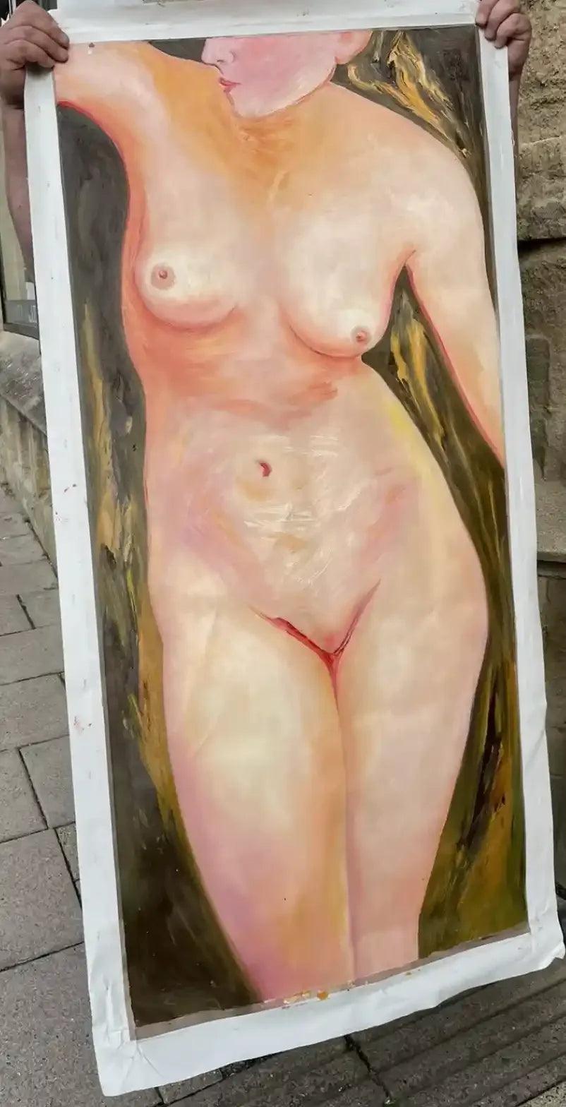 art-moderne-nu-féminin-femme-peinture-huile-toile-H: 132cmxL60cm-52"x24" - Kikooyou Art Gallery