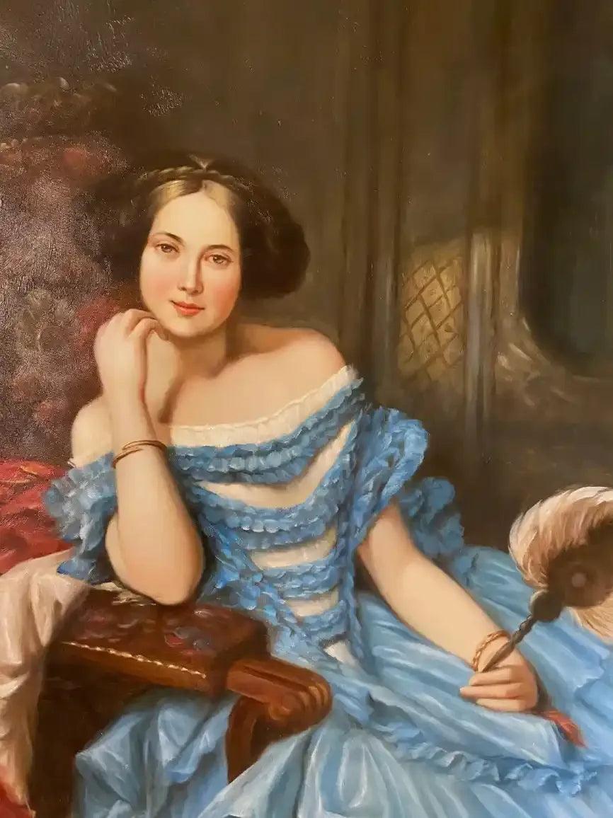 art-portrait-féminin-femme-princesse-royale-éventail-peinture-huile-toile - Kikooyou Art Gallery