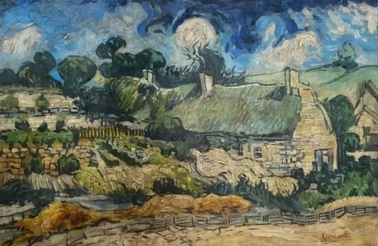 art-paysage-campagne-maison-peinture-huile-toile-d'après Van Gogh - Kikooyou Art Gallery