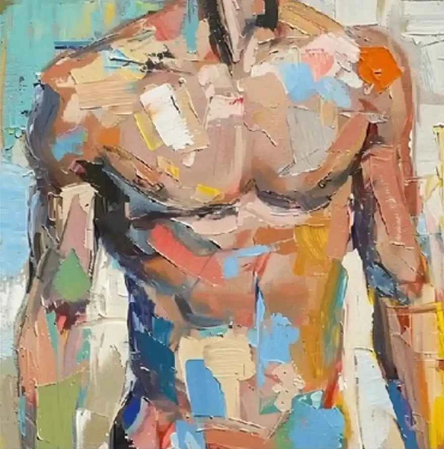 art-moderne-portrait-masculin-homme-nu-peinture-huile sur toile