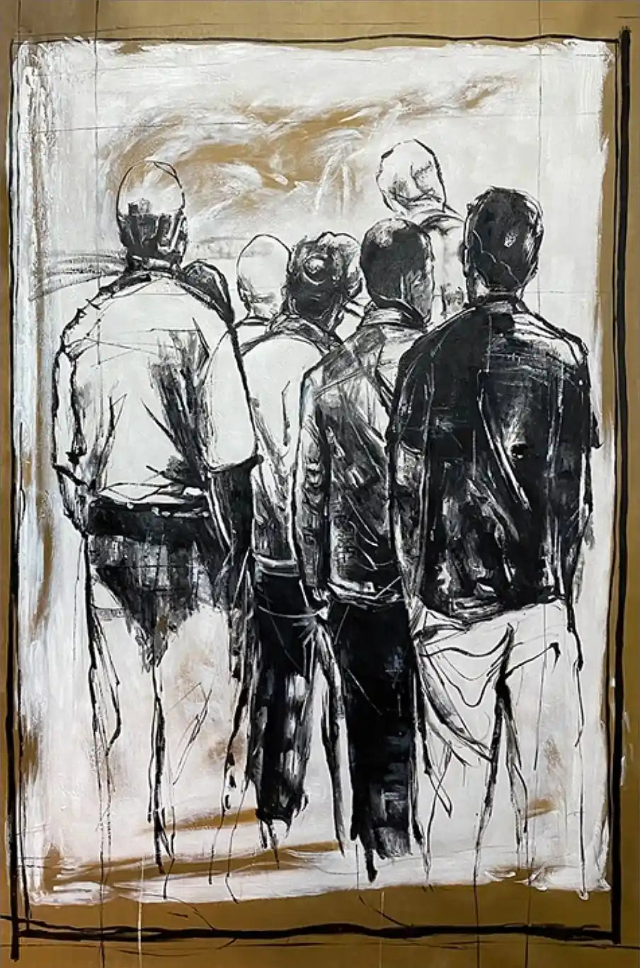 abstrait art moderne tableau peinture noir et blanc huile sur toile portrait hommes