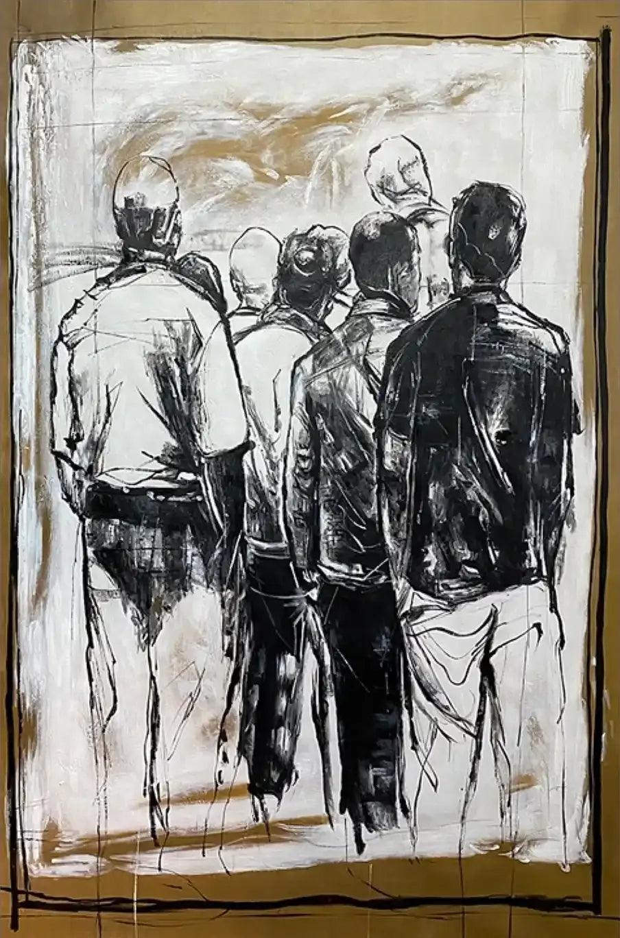 abstrait art moderne tableau peinture noir et blanc huile sur toile portrait hommes - Kikooyou Art Gallery