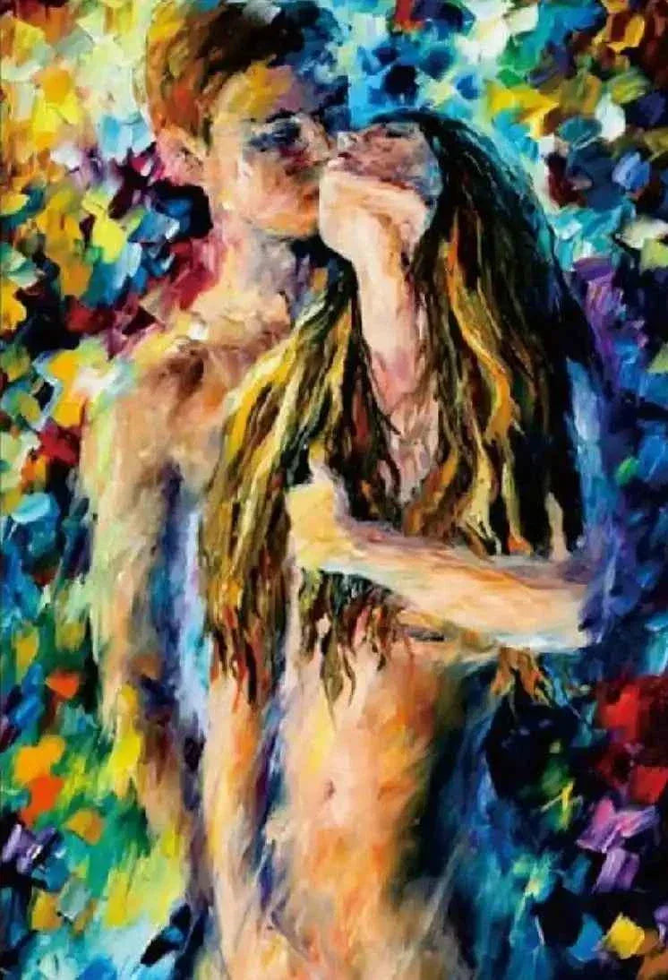 art-moderne-scene-érotique-jeune-couple-peinture-originale-huile-toile - Kikooyou Art Gallery