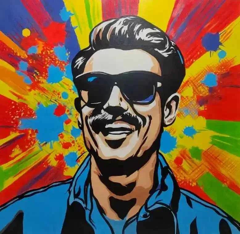ar-moderne-street-art-portrait-masculin-homme-lunettes-peinture-huile-toile - Kikooyou Art Gallery