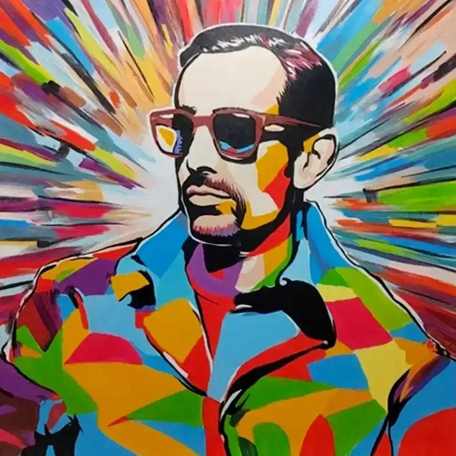 ar-moderne-pop-street-art-portrait-masculin-homme-lunettes-peinture-huile-toile - Kikooyou Art Gallery
