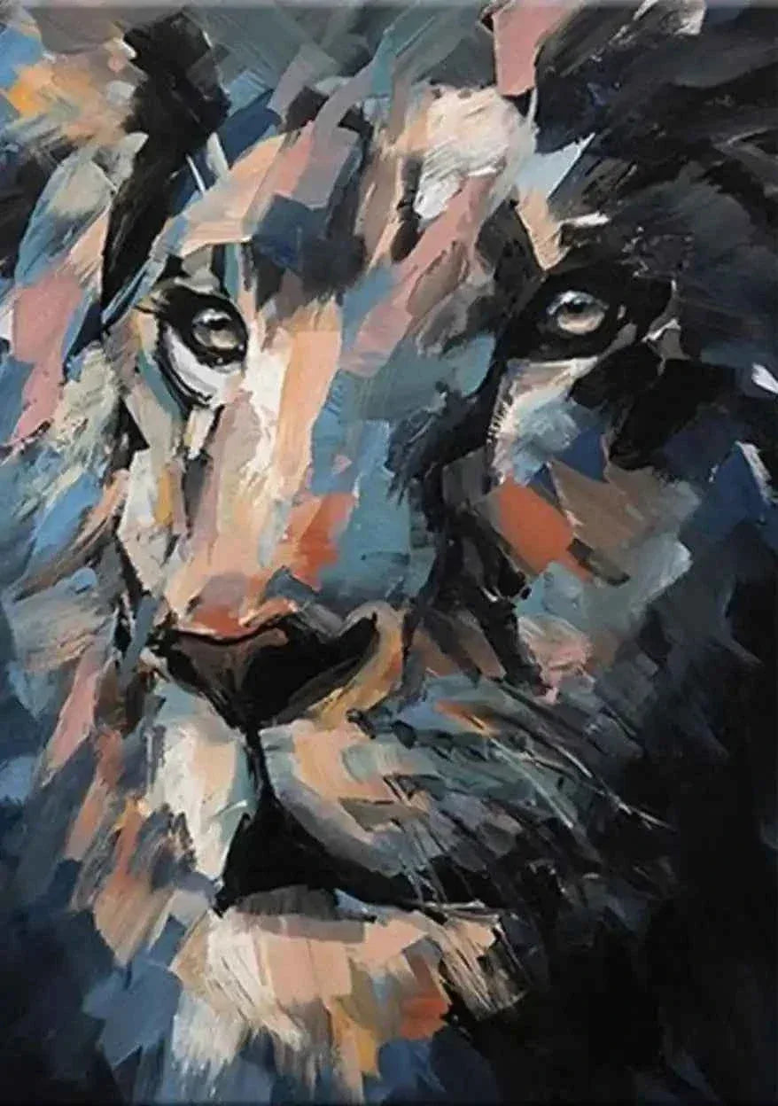 art-moderne-animal-tete-félin-lion-peinture-originale-huile-toile - Kikooyou Art Gallery