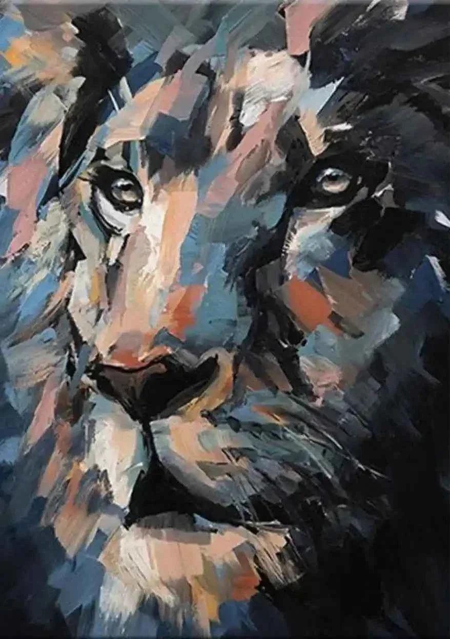 art-moderne-animal-tete-félin-lion-peinture-originale-huile-toile - Kikooyou Art Gallery