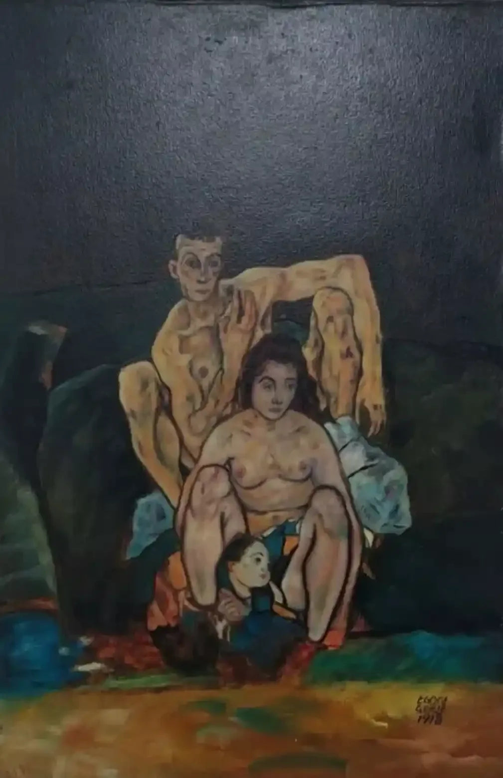art-moderne-portrait-famille-nue-peinture-huile sur toile - Kikooyou Art Gallery