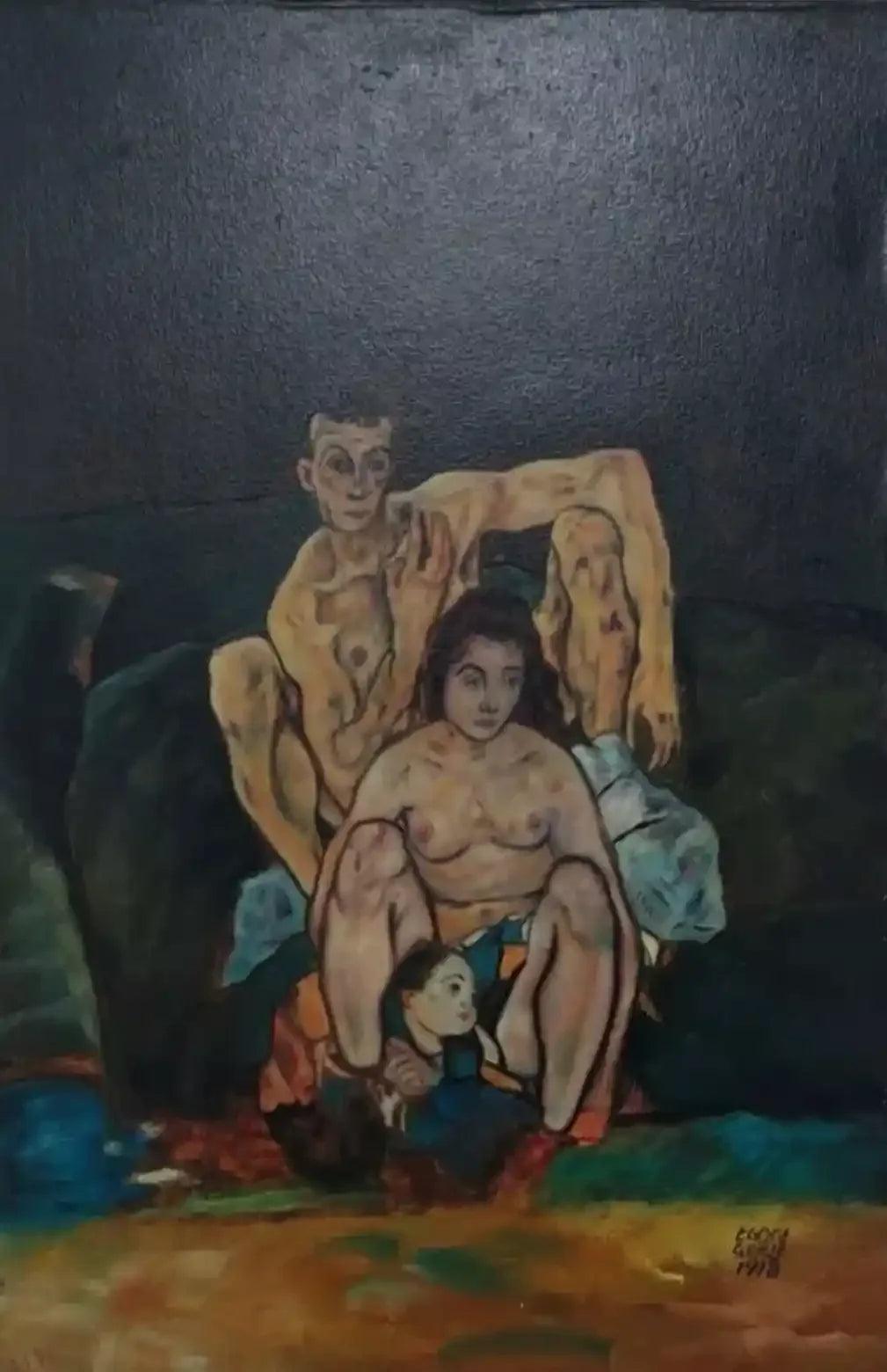 art-moderne-portrait-famille-nue-peinture-huile sur toile - Kikooyou Art Gallery